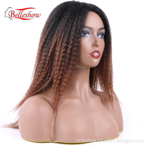 Hot sell Cheap Wholesale Fluffy Black Mixed Blonde Long Wigs Synthetic yaki straight hair wig  Yaki Silk Straight Wave Wig